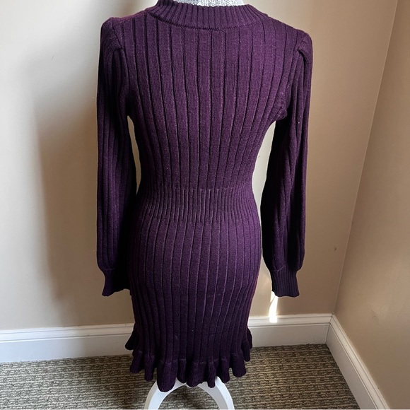 Taylor Purple Ruffled Hem Cable Knit Sweater Dress Womens Sz Medium - Picture 6 of 8
